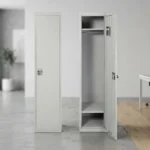 NHF-1T Metal Locker Cabinet, Grey, H185x W38x D45cm, 1-Door with Lock and Keys, Steel Storage with Shelves and Ventilation