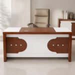 NHF-12879 Office Desk 120 × 70 × 75 cm Wooden Computer Study Table with Lockable Drawers & Cable Management for Home and Office - Image 3