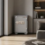NHF-150-KL Steel Security Safe Beige-Gold, H76.5xW50xD49.5 cm, Fireproof, with Dual Key Lock, for Home & Office