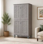 NHF-1518 4-Door Shoe Cabinet H132 x L80 x W37.6 cm, Woven-Panel Design with 8 Shelves, Entryway & Bedroom Storage Organizer - Image 2