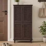 NHF-1518 4-Door Shoe Cabinet H132 x L80 x W37.6 cm, Woven-Panel Design with 8 Shelves, Entryway & Bedroom Storage Organizer - Image 3