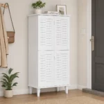 NHF-1518 4-Door Shoe Cabinet H132 x L80 x W37.6 cm, Woven-Panel Design with 8 Shelves, Entryway & Bedroom Storage Organizer