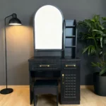 NHF-1625 Dressing Table with Mirror & Stool, H173 x W80 x D42 cm, Vanity Table with Drawer, Side Cabinet and Display Shelves - Image 3