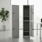 NHF-2T Metal Locker Cabinet, Grey, H185x W40x D45cm, 2-Door with Lock and Keys, Steel Storage with Shelves and Ventilation