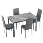 NHF-20 Modern 5-Piece Dining Set, Faux Marble Dining Table with 4 Leatherette Chairs, High-Back Design, Compact Space-Saving - Image 3