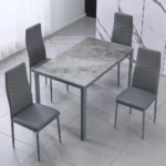 NHF-20 Modern 5-Piece Dining Set, Faux Marble Dining Table with 4 Leatherette Chairs, High-Back Design, Compact Space-Saving