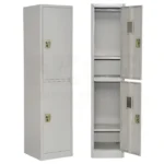 NHF-2T Metal Locker Cabinet, Grey, H185x W40x D45cm, 2-Door with Lock and Keys, Steel Storage with Shelves and Ventilation - Image 4