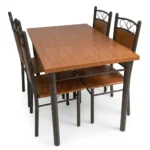 NHF-44944 Modern 5-Piece Dining Set, Dark Wood Finish Table with 4 Metal Scrollback Chairs, Sturdy Steel Frame, Compact Space-Saving - Image 3
