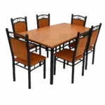 NHF-44966 Modern 7-Piece Dining Set, Warm Wood Finish Table with 6 Metal Circle-Back Chairs, Sturdy Steel Frame, Family-Sized Dining - Image 4