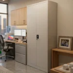 NHF-522 Double Door Metal Wardrobe Grey H185 × W90 × D40 cm, with Locking System, Space-Saving Storage Cabinet for Home, Office & Hotels.