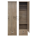 NHF-611 Single Door Wardrobe H190 x W50 x D55 cm, Lockable Storage Cabinet with Hanging Section, Shelf & Drawer, Bedroom Cupboard - Image 3