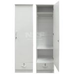 NHF-611 Single Door Wardrobe H190 x W50 x D55 cm, Lockable Storage Cabinet with Hanging Section, Shelf & Drawer, Bedroom Cupboard - Image 2