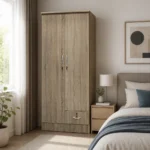 NHF-621 2-Door Wardrobe H185 x W80 x D45 cm, Lockable Cabinet with Hanging Rod, 4 Shelves & Bottom Drawer, Bedroom Storage Cupboard - Image 3