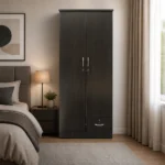 NHF-621 2-Door Wardrobe H185 x W80 x D45 cm, Lockable Cabinet with Hanging Rod, 4 Shelves & Bottom Drawer, Bedroom Storage Cupboard - Image 2