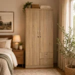 NHF-622 2-Door Wardrobe H190 x W90 x D55 cm, Lockable Cabinet with Hanging Rod, Shelves & Bottom Drawers, Large Bedroom Storage Cupboard - Image 3