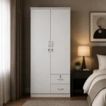 NHF-622 2-Door Wardrobe H190 x W90 x D55 cm, Lockable Cabinet with Hanging Rod, Shelves & Bottom Drawers, Large Bedroom Storage Cupboard