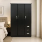 NHF-633 3-Door Wardrobe H190 x W120 x D55 cm, Lockable Bedroom Cabinet with Hanging Rod, Side Shelves & 3 Drawers, Large Storage Cupboard - Image 3