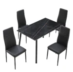 NHF-66 Modern 5-Piece Dining Set, Faux Marble Dining Table with 4 Leatherette Chairs, High-Back Design, Compact Space-Saving - Image 3