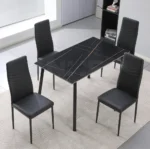 NHF-66 Modern 5-Piece Dining Set, Faux Marble Dining Table with 4 Leatherette Chairs, High-Back Design, Compact Space-Saving - Image 2