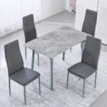 NHF-66 Modern 5-Piece Dining Set, Faux Marble Dining Table with 4 Leatherette Chairs, High-Back Design, Compact Space-Saving