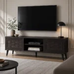 NHF-706 TV Unit H44.5x L150 x W40, Wooden Entertainment Center with 2 Drawers & Open Shelves, for Living Room - Image 4