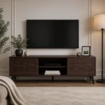 NHF-706 TV Unit H44.5x L150 x W40, Wooden Entertainment Center with 2 Drawers & Open Shelves, for Living Room - Image 3