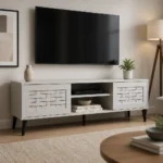 NHF-706 TV Unit H44.5x L150 x W40, Wooden Entertainment Center with 2 Drawers & Open Shelves, for Living Room
