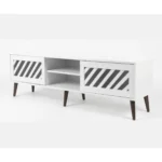 NHF 709 Modern TV Unit with Storage Cabinets,H44.5 x L180 x W40 cm , Open Shelves and Wooden Legs