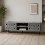 NHF-710 TV Unit H44.5 x W40 x L150 cm, Wooden Entertainment Center with 2 Drawers & Open Shelves, Modern Grey Finish for Living Room - Image 2