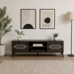 NHF-710 TV Unit H44.5 x W40 x L150 cm, Wooden Entertainment Center with 2 Drawers & Open Shelves, Modern Grey Finish for Living Room - Image 4