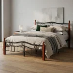 NHF-7888 Wood & Steel Bed Frame with 40 cm Under-Bed Storage Strong Durable Modern Bedroom Bed for Home and Apartment