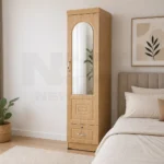 NHF-8811 1-Door Wardrobe H190 x W50 x D52 cm, Lockable Mirrored Cabinet with Hanging Rod, 2 Shelves & Bottom Drawer - Image 4