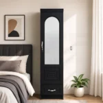 NHF-8811 1-Door Wardrobe H190 x W50 x D52 cm, Lockable Mirrored Cabinet with Hanging Rod, 2 Shelves & Bottom Drawer - Image 3
