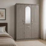 NHF-8838 3-Door Wardrobe H200 x W150 x D58 cm, Lockable Cabinet with Hanging Rod, 8 Shelves & Bottom Drawer, Bedroom Storage Cupboard - Image 2