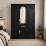 NHF-8838 3-Door Wardrobe H200 x W150 x D58 cm, Lockable Cabinet with Hanging Rod, 8 Shelves & Bottom Drawer, Bedroom Storage Cupboard - Image 3