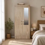 NHF-8871 2-Door Wardrobe H185 x W80 x D45 cm, Lockable Cabinet with Hanging Rod, 4 Shelves & Bottom Drawer, Bedroom Storage Cupboard - Image 2