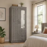 NHF-8871 2-Door Wardrobe H185 x W80 x D45 cm, Lockable Cabinet with Hanging Rod, 4 Shelves & Bottom Drawer, Bedroom Storage Cupboard - Image 3