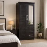 NHF-8871 2-Door Wardrobe H185 x W80 x D45 cm, Lockable Cabinet with Hanging Rod, 4 Shelves & Bottom Drawer, Bedroom Storage Cupboard - Image 4