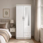 NHF-8871 2-Door Wardrobe H185 x W80 x D45 cm, Lockable Cabinet with Hanging Rod, 4 Shelves & Bottom Drawer, Bedroom Storage Cupboard