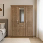 NHF-8873 3-Door Wardrobe H200 x W150 x D58 cm, Mirrored Cabinet with Hanging Rod, 8 Shelves & Bottom Drawer, Bedroom Storage Cupboard - Image 4