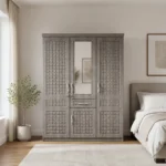 NHF-8873 3-Door Wardrobe H200 x W150 x D58 cm, Mirrored Cabinet with Hanging Rod, 8 Shelves & Bottom Drawer, Bedroom Storage Cupboard - Image 3