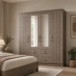 NHF-8874 4-Door Wardrobe H200 x W200 x D58 cm, Spacious Storage Cabinet with Multiple Shelves, Bedroom Clothes Organizer - Image 4