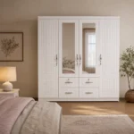 NHF-8874 4-Door Wardrobe H200 x W200 x D58 cm, Spacious Storage Cabinet with Multiple Shelves, Bedroom Clothes Organizer
