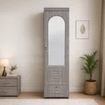 NHF-8811 1-Door Wardrobe H190 x W50 x D52 cm, Lockable Mirrored Cabinet with Hanging Rod, 2 Shelves & Bottom Drawer - Image 2