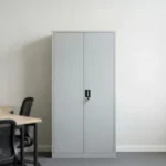 NHF-GK-18 Double Door Metal Wardrobe Grey H185 × W90 × D40 cm, with Locking System, Space-Saving Storage Cabinet for Home, Office & Hotels.