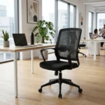 NHF-1021 Ergonomic Mesh Office Chair, Black, Adjustable Height with Armrests & Smooth-Rolling Wheels, Comfortable Task Chair for Home, Office & Workspaces.