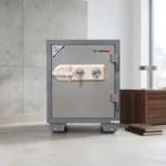 NHF-105-KL Steel Security Safe Beige-Gold, H62xW50xD53 cm, with Dual Key Lock, Fire-Resistant Safe for Home & Office