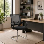 NHF-120V-BK Visitor Office Chair, Breathable Mesh Backrest, Padded Seat, Chrome Sled Base