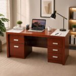 NHF-12879 Office Desk 120 × 70 × 75 cm Wooden Computer Study Table with Lockable Drawers & Cable Management for Home and Office