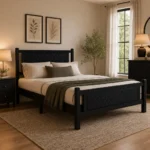 NHF-150 Queen Bed L190 × W150 cm Wooden Platform Bed Frame with Upholstered Headboard, Strong & Durable Mattress Support, Modern Design for Home & Apartment - Image 2